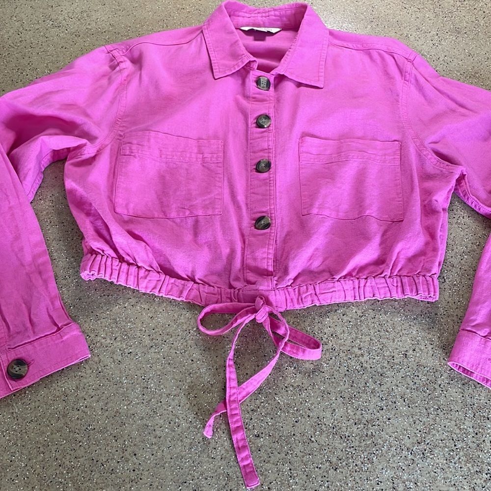 Barbiecore Bubblegum Pink Linen Blend Pullover Shirt / Shacket - Picture 3 of 16